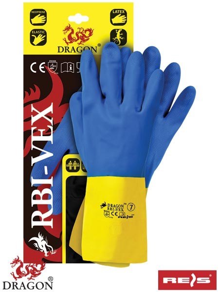 Reis RBI-VEX dwukolorowe rękawice lateksowe żółto-niebieskie