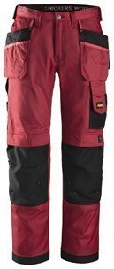 Snickers Workwear 3212 DuraTwill spodnie robocze do pasa z workami kieszeniowymi czerwono-czarne