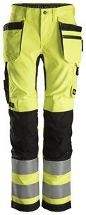 Snickers Workwear 6730 AllroundWork+ damskie spodnie robocze do pasa ostrzegawcze z workami kieszeniowymi żółte