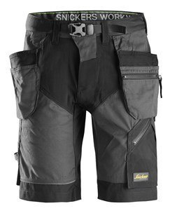 Snickers Workwear 6904 FlexiWork+ spodnie robocze krótkie z workami kieszeniowymi grafitowo-czarne