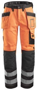 Snickers Workwear 3233 spodnie robocze do pasa odblaskowe z workami kieszeniowymi pomarańczowe