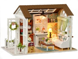 Domek dla lalek drewniany salon model do złożenia LED 8008-A - akcesoria dla lalek