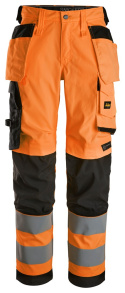 spodnie robocze do pasa damskie odblaskowe z workami kieszeniowymi Stretch 6743 Snickers Workwear pomarańczowe