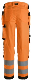 spodnie bhp do pasa damskie ostrzegawcze z workami kieszeniowymi Stretch 6743 Snickers Workwear pomarańczowe
