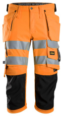 spodnie robocze do pasa odblaskowe piratki z workami kieszeniowymi Stretch 6138 Snickers Workwear pomarańczowe