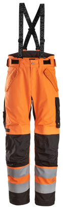 spodnie bhp do pasa ostrzegawcze wodoodporne 2-warstwowe lekko ocieplane AllroundWork 6630 Snickers Workwear pomarańczowe