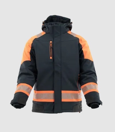 kurtka robocza długa ocieplana odblaskowa Comfort Neo Winter Sara Workwear czarno-pomarańczowa