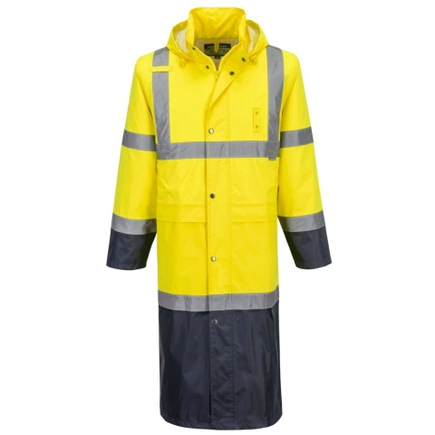płaszcz roboczy przeciwdeszczowy ostrzegawczy Hi-Vis Contrast 122cm H446 Portwest żółto-granatowy