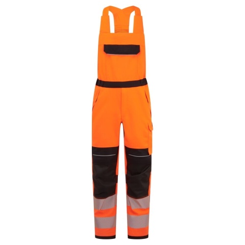 spodnie robocze ogrodniczki trudnopalne ostrzegawcze PW3 Modaflame Work Multi-Norm FR453 Portwest pomarańczowo-czarne