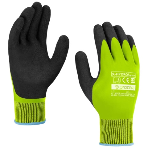 rękawice robocze ochronne podwójnie powlekane lateksem X-Hydros green procera