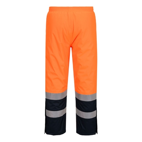 Portwest FR434 spodnie robocze do pasa trudnopalne ostrzegawcze zimowe Bizflame Rain Multi-Norm pomarańczowo-granatowe