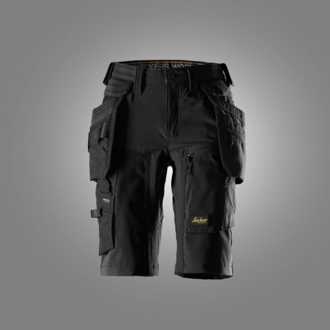spodnie robocze do pasa krótkie damskie stretch z workami kieszeniowymi AllroundWork 6117 Snickers Workwear czarne