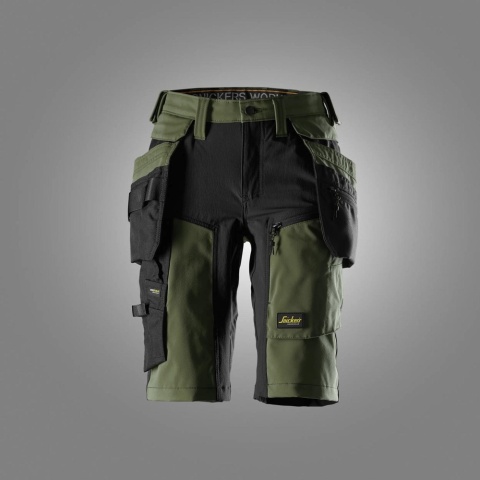 spodnie robocze do pasa krótkie damskie stretch z workami kieszeniowymi AllroundWork 6117 Snickers Workwear khaki-czarne