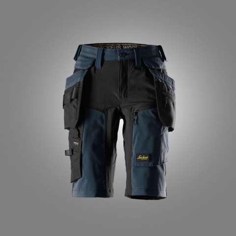 spodnie robocze do pasa krótkie damskie stretch z workami kieszeniowymi AllroundWork 6117 Snickers Workwear granatowo-czarne