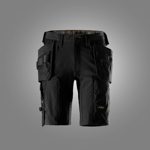spodnie robocze do pasa krótkie stretch z workami kieszeniowymi AllroundWork 6118 Snickers Workwear czarne