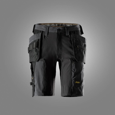 spodnie robocze do pasa krótkie stretch z workami kieszeniowymi AllroundWork 6118 Snickers Workwear szaro-czarne