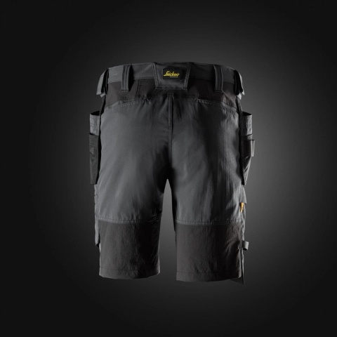 Snickers Workwear 6118 spodnie robocze do pasa krótkie stretch z workami kieszeniowymi AllroundWork szaro-czarne