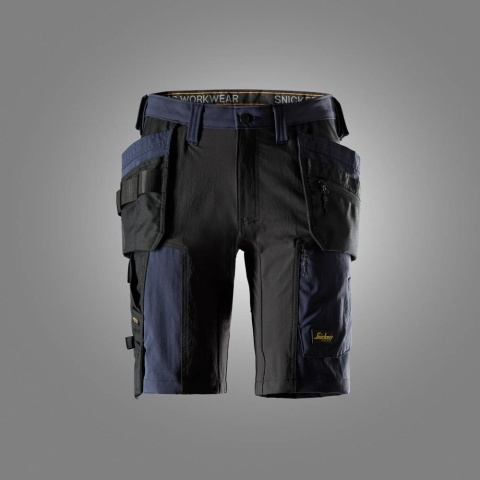 spodnie robocze do pasa krótkie stretch z workami kieszeniowymi AllroundWork 6118 Snickers Workwear granatowo-czarne