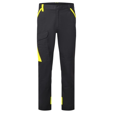 lekkie spodnie robocze do pasa bawełniane WX1 CD131 Portwest czarno-żółte