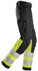 damskie spodnie bhp do pasa odblaskowe stretch z workami kieszeniowymi EN 20471/1 Snickers Workwear 6734 czarno-żółte