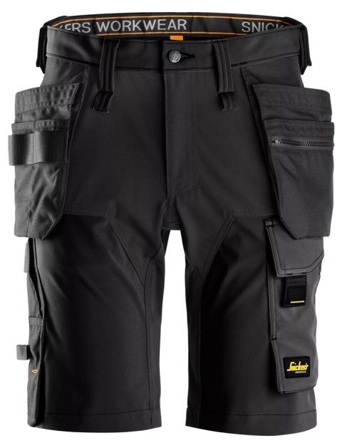 spodnie robocze do pasa krótkie stretch z workami kieszeniowymi AllroundWork 6175 Snickers Workwear czarne
