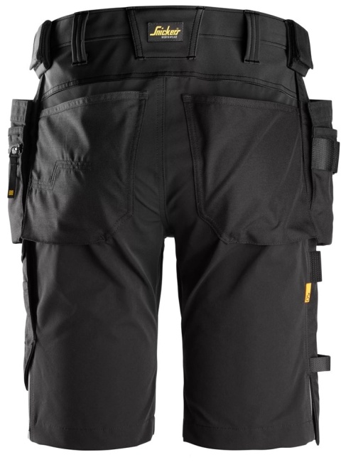 Snickers Workwear 6175 spodnie robocze do pasa krótkie stretch z workami kieszeniowymi AllroundWork czarne