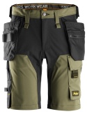 spodnie robocze do pasa krótkie stretch z workami kieszeniowymi AllroundWork 6175 Snickers Workwear khaki-czarne