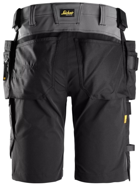 Snickers Workwear 6175 spodnie robocze do pasa krótkie stretch z workami kieszeniowymi AllroundWork szaro-czarne