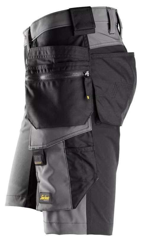 krótkie spodenki robocze stretch z workami kieszeniowymi Snickers Workwear AllroundWork 6175 szaro-czarne