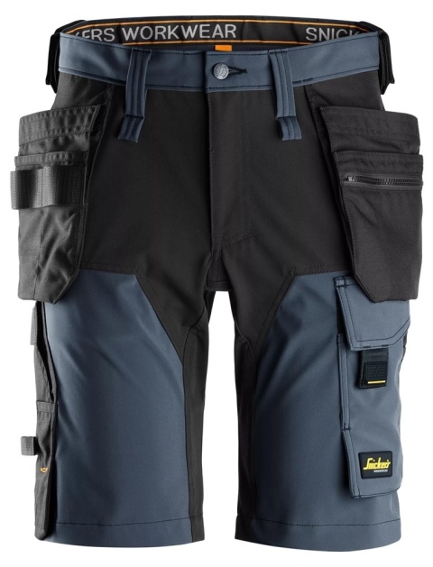 spodnie robocze do pasa krótkie stretch z workami kieszeniowymi AllroundWork 6175 Snickers Workwear granatowo-czarne