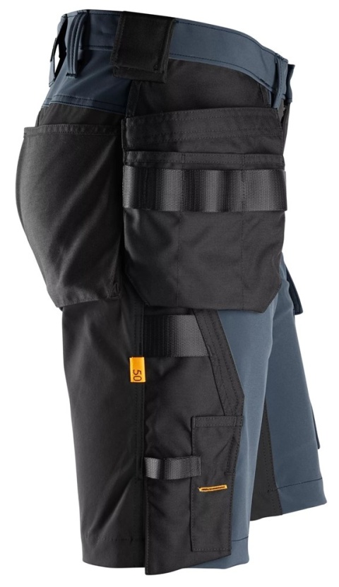 krótkie spodenki robocze stretch z workami kieszeniowymi Snickers Workwear AllroundWork 6175 granatowo-czarne