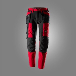 spodnie robocze do pasa stretch z workami kieszeniowymi AllroundWork 6218 Snickers Workwear czerwono-czarne