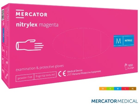 rękawice robocze jednorazowe nitrylowe bezpudrowe RMM-NITMAGENTA Mercator Medical