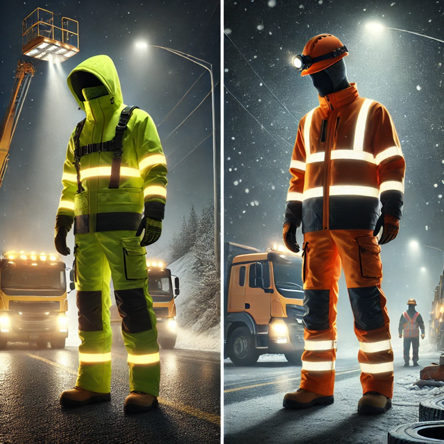 Reflektierende Winterkleidung Sara Workwear für Nachtarbeiten im Straßenbau