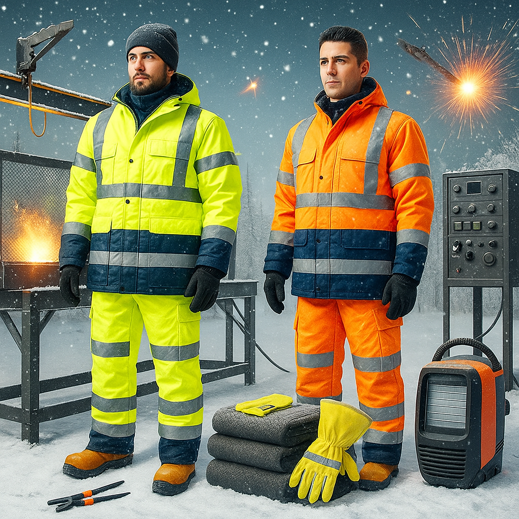 Zimowa odzież robocza Sara Workwear dla spawaczy i pracowników sektora metalowego – trudnopalna, odporna i ciepła ochrona z linii Wulkan Winter, Posejdon Winter i Doker Winter